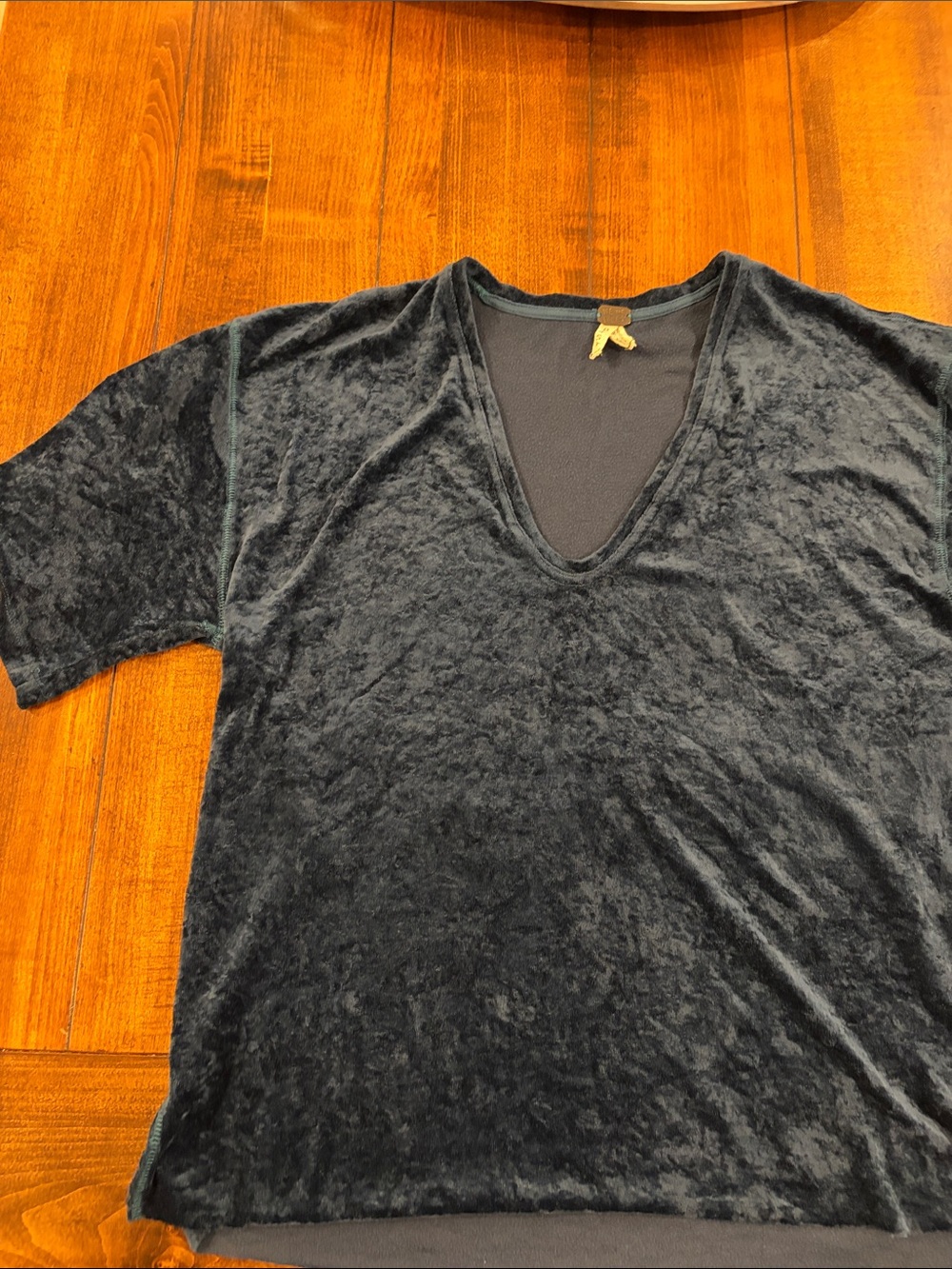 Free people Velvet Short Sleeve V-Neck Shirt - blue